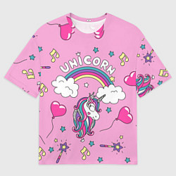 Мужская футболка оверсайз Единорог Радужный