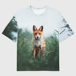 Мужская футболка оверсайз Лисица в зелени