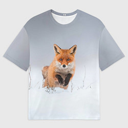 Футболка оверсайз мужская Лисица прыгает по снегу, цвет: 3D-принт