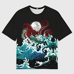 Мужская футболка оверсайз Корабль на Волнах Кракен