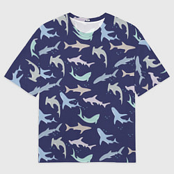 Футболка оверсайз мужская Акулы разные, цвет: 3D-принт