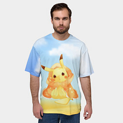 Футболка оверсайз мужская Пикачу с пледом, цвет: 3D-принт — фото 2
