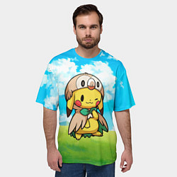 Футболка оверсайз мужская Пикачу совенок, цвет: 3D-принт — фото 2