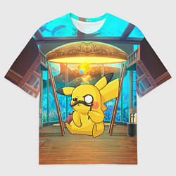 Футболка оверсайз мужская Пикачу детектив, цвет: 3D-принт
