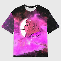 Мужская футболка оверсайз Аниме Девушка Розовый Космос