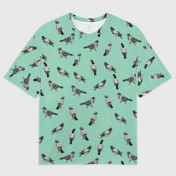 Мужская футболка оверсайз Голуби на зеленом