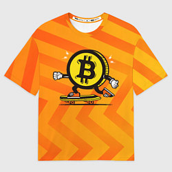 Футболка оверсайз мужская Биткоин на скейте, цвет: 3D-принт