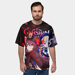 Футболка оверсайз мужская Ху Тао и Ци Ци, Genshin Impact, цвет: 3D-принт — фото 2