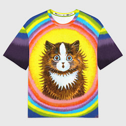 Мужская футболка оверсайз Радужный кот Луиса Уэйна