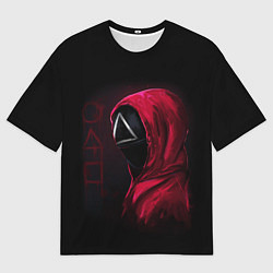 Мужская футболка оверсайз ИГРА В КАЛЬМАРА, СТРАЖ ТРЕУГОЛЬНИК, ФИГУРЫ ИГРЫ