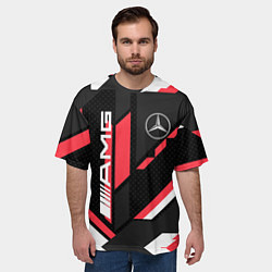 Футболка оверсайз мужская MERCEDES-BENZ AMG GEOMETRY STRIPES RED, цвет: 3D-принт — фото 2