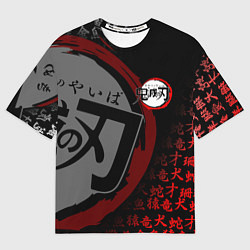 Футболка оверсайз мужская КЛИНОК РАССЕКАЮЩИЙ ДЕМОНОВ ИЕРОГЛИФЫ ЛОГО, цвет: 3D-принт
