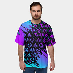 Футболка оверсайз мужская GENSHIN NEON PATTERN SYMBOL НЕОН ЭМБЛЕМЫ, цвет: 3D-принт — фото 2