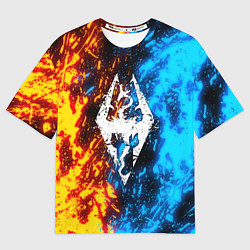 Футболка оверсайз мужская TES SKYRIM BATTLE FIRE БИТВА ОГНЕЙ, цвет: 3D-принт