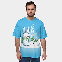 Футболка оверсайз мужская Let it snow Зайчик и снежок, цвет: 3D-принт — фото 2