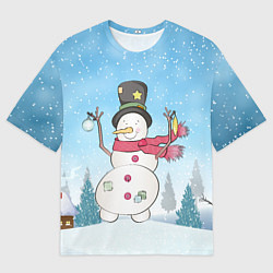 Футболка оверсайз мужская Снеговик в снежном дворике, цвет: 3D-принт