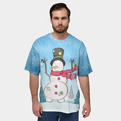 Футболка оверсайз мужская Снеговик в снежном дворике, цвет: 3D-принт — фото 2