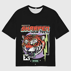 Футболка оверсайз мужская Поточи зубки тигр 2022, цвет: 3D-принт