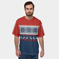 Футболка оверсайз мужская НОВОГОДНИЙ УЗОР С ОЛЕНЯМИ, цвет: 3D-принт — фото 2