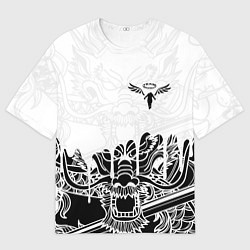 Мужская футболка оверсайз WALHALLA TEAM НА СПИНЕ БЕЛЫЙ ДРАКОН