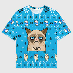 Футболка оверсайз мужская Grumpy КОТ МЕМ НОВОГОДНИЙ, цвет: 3D-принт
