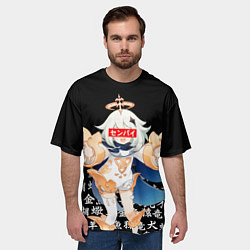 Футболка оверсайз мужская GENSHIN IMPACT SENPAI ИЕРОИГЛИФЫ, цвет: 3D-принт — фото 2