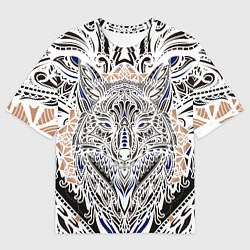 Футболка оверсайз мужская БЕЛАЯ ЭТНИЧЕСКА ЛИСА WHITE FOX, цвет: 3D-принт