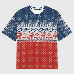 Футболка оверсайз мужская ВЯЗАНЫЙ УЗОР С ОЛЕНЯМИ, цвет: 3D-принт