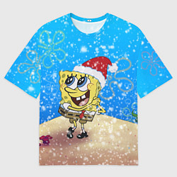 Футболка оверсайз мужская НОВОГОДНИЙ ГУБКА БОБ КВАДРАТНЫЕ ШТАНЫ, цвет: 3D-принт
