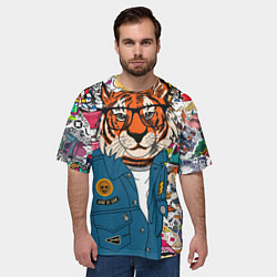 Футболка оверсайз мужская Стикербомбинг с тигром, цвет: 3D-принт — фото 2