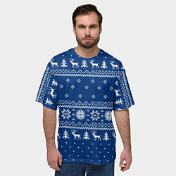 Футболка оверсайз мужская СИНИЙ СВИТЕР С ОЛЕНЯМИ, НОВЫЙ ГОД 2022, цвет: 3D-принт — фото 2