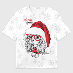 Футболка оверсайз мужская Happy Christmas: кокер спаниель, цвет: 3D-принт