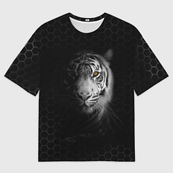 Футболка оверсайз мужская Тигр черно-белый соты, цвет: 3D-принт