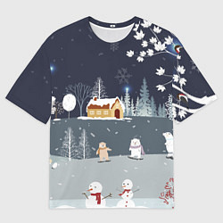 Футболка оверсайз мужская Снеговики и Мишки 2022, цвет: 3D-принт