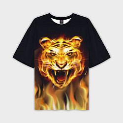 Футболка оверсайз мужская Тигр В Пламени, цвет: 3D-принт