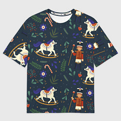 Мужская футболка оверсайз Щелкунчик паттерн с лошадкой