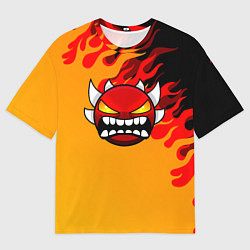 Мужская футболка оверсайз Geometry Dash пламя огня