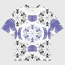 Мужская футболка оверсайз Острый белые снежинки на сиреневом фоне