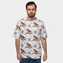 Футболка оверсайз мужская Снегири зима, цвет: 3D-принт — фото 2