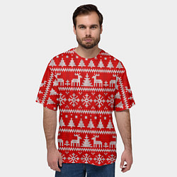 Футболка оверсайз мужская Новогодний узор с елкой и оленями, цвет: 3D-принт — фото 2