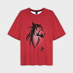 Футболка оверсайз мужская Огненная лошадь с иероглифом, цвет: 3D-принт