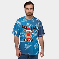 Футболка оверсайз мужская Merry Christmas Олень с подарком, цвет: 3D-принт — фото 2