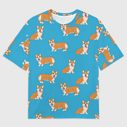 Мужская футболка оверсайз Счастливые корги паттерн