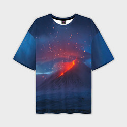 Футболка оверсайз мужская Извержение вулкана ночью, цвет: 3D-принт