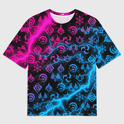 Мужская футболка оверсайз НЕОНОВЫЕ МОЛНИИ, GENSHIN IMPACT NEON