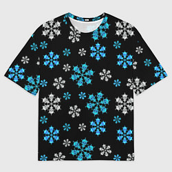 Мужская футболка оверсайз Снежинки Черепа черный