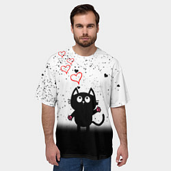 Футболка оверсайз мужская Котик в тумане Сердечки, цвет: 3D-принт — фото 2