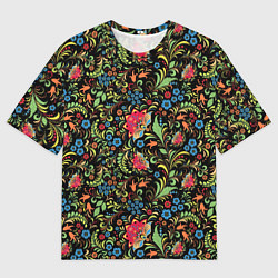 Мужская футболка оверсайз Цветочный Узор хохлома