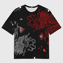 Мужская футболка оверсайз Китайский дракон Красно - Белый