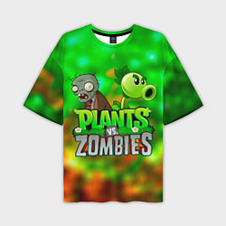 Мужская футболка оверсайз Plants vs Zombies горохострел и зомби